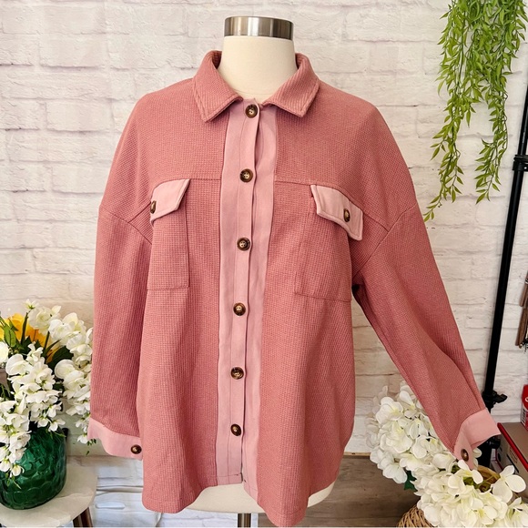 Dusty Pink Waffle Knit Shacket - Picture 1 of 9